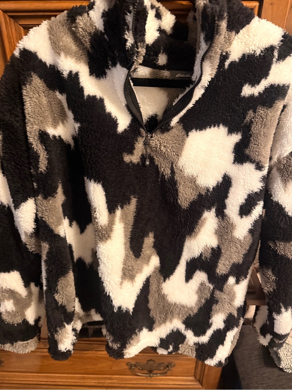 Eddie Bauer Plush Half-Zip Pullover in Black, White & Gray Camo